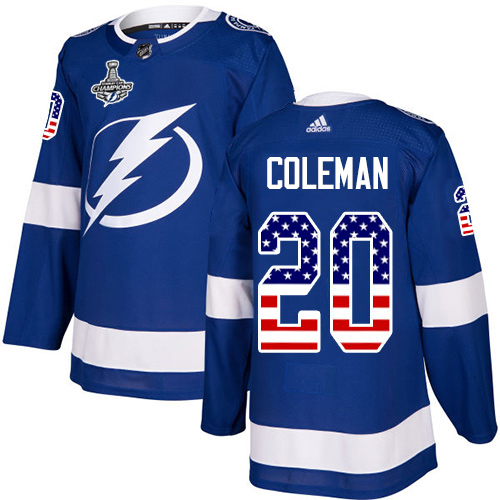 Adidas Tampa Bay Lightning Men #20 Blake Coleman Blue Home Authentic USA Flag 2020 Stanley Cup Champions Stitched NHL Jersey